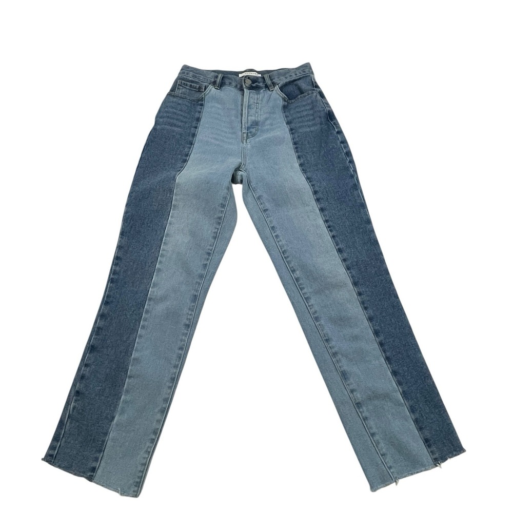 PacSun Womens 26 High Rise Straight Jeans Two Tone Panel Raw Hem 100% Cotton‎